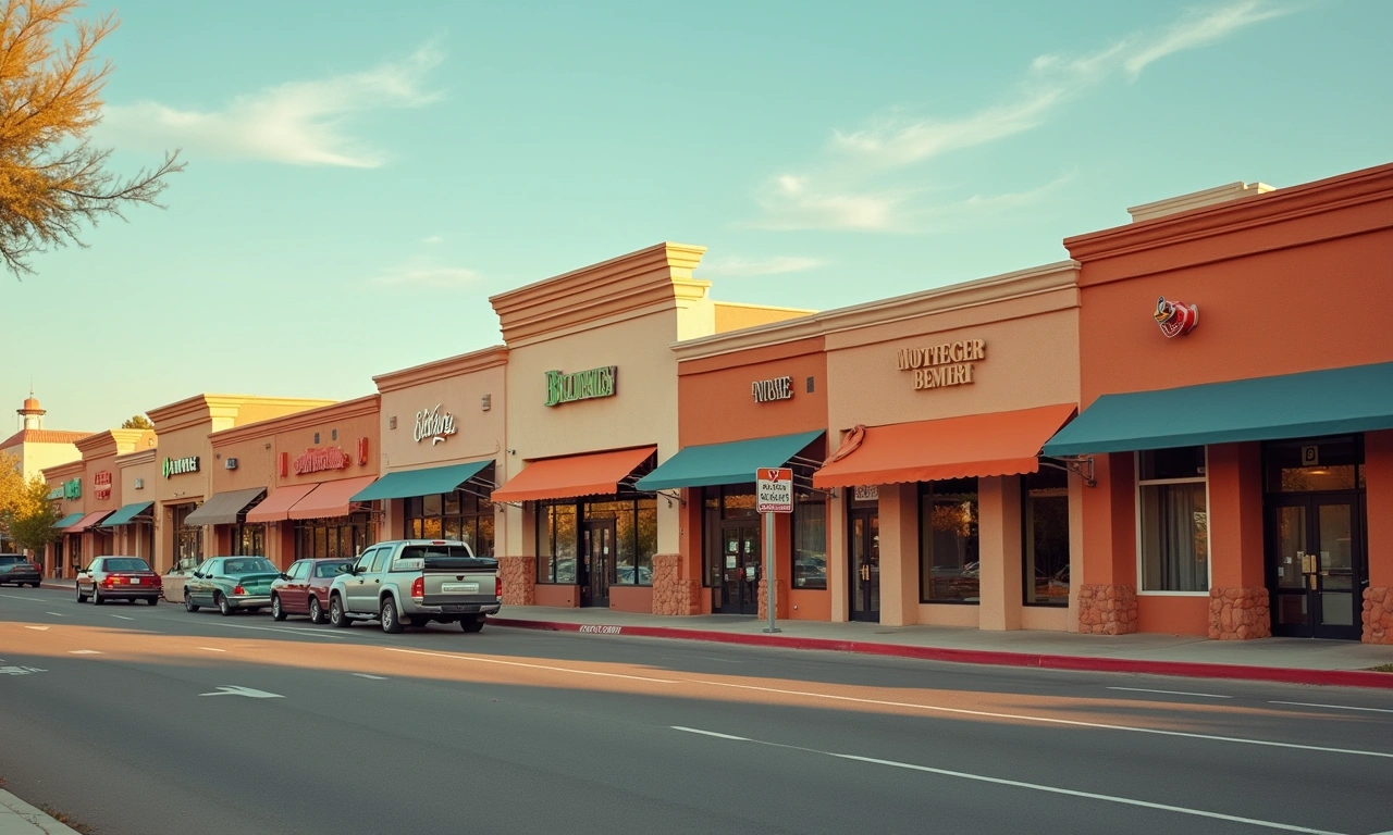 Diverse El Paso commercial storefronts in established neighborhood