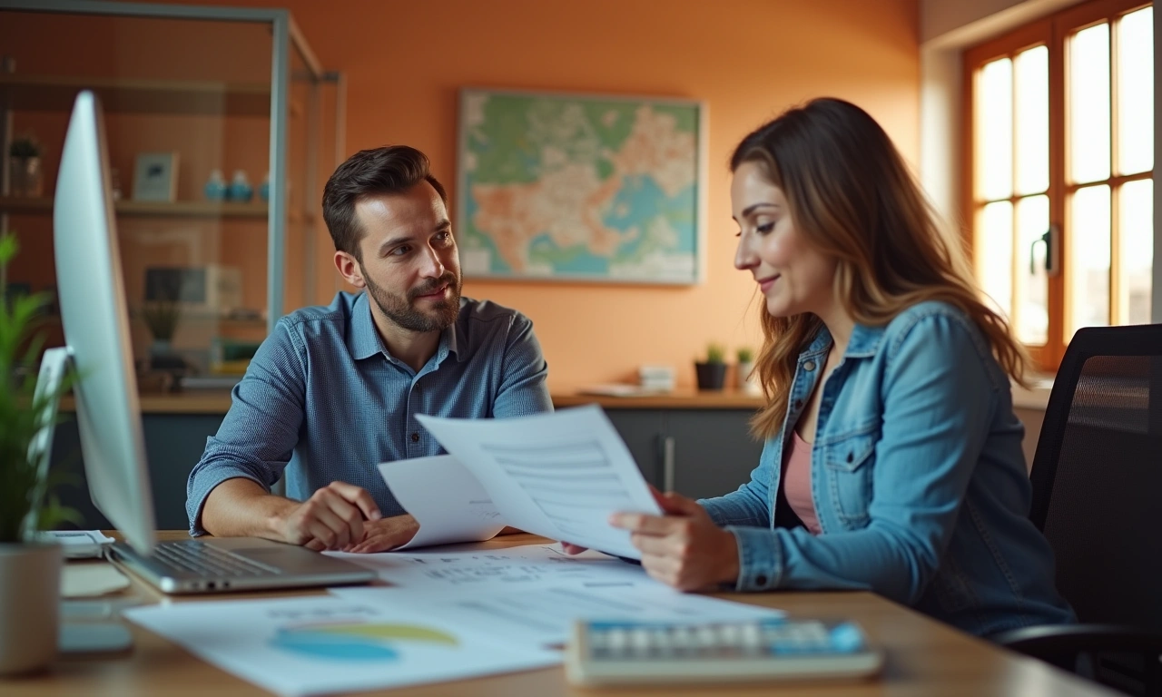 Real estate investor reviewing asset documents with lender in El Paso office