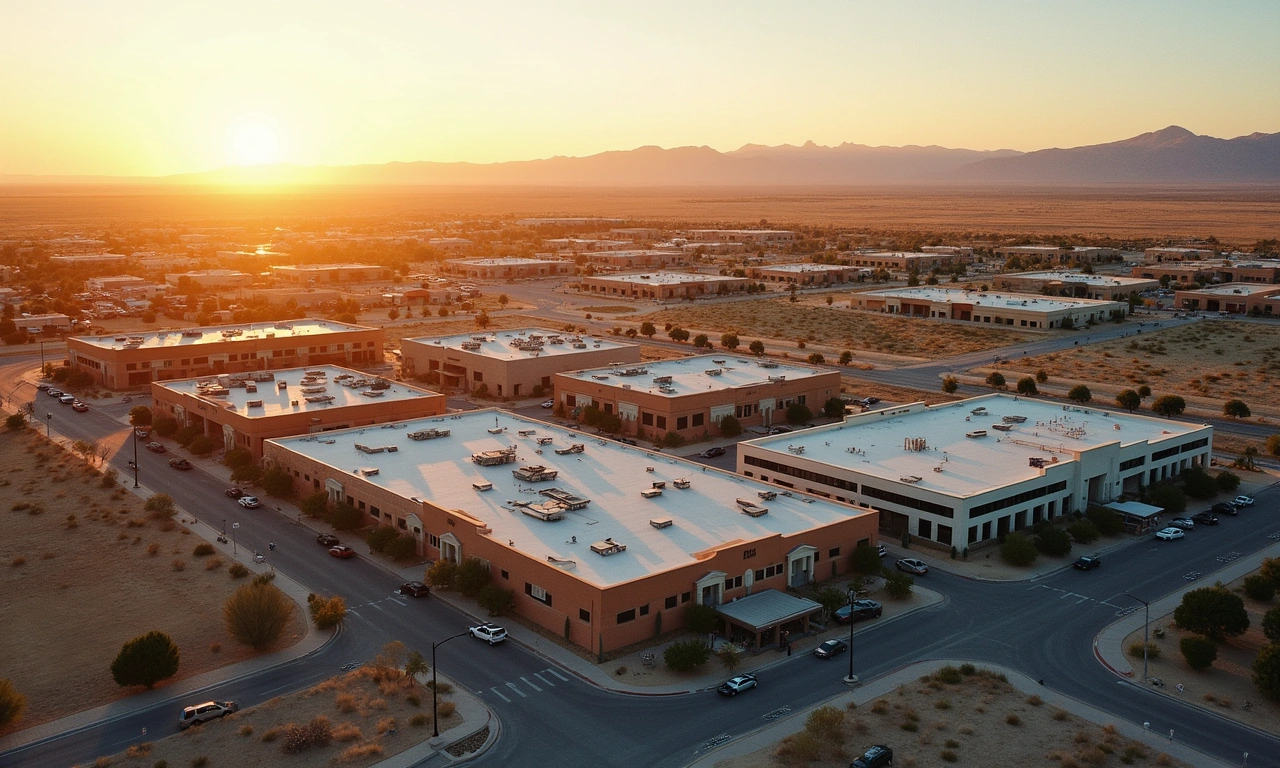 El Paso commercial corridor aerial view: office parks, retail, and industrial