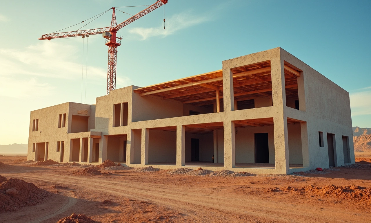 Active commercial construction site in El Paso with Chihuahuan Desert backdrop