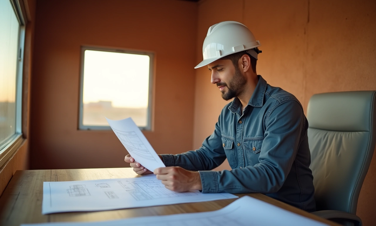 Construction project manager reviewing bridge loan paperwork at El Paso jobsite