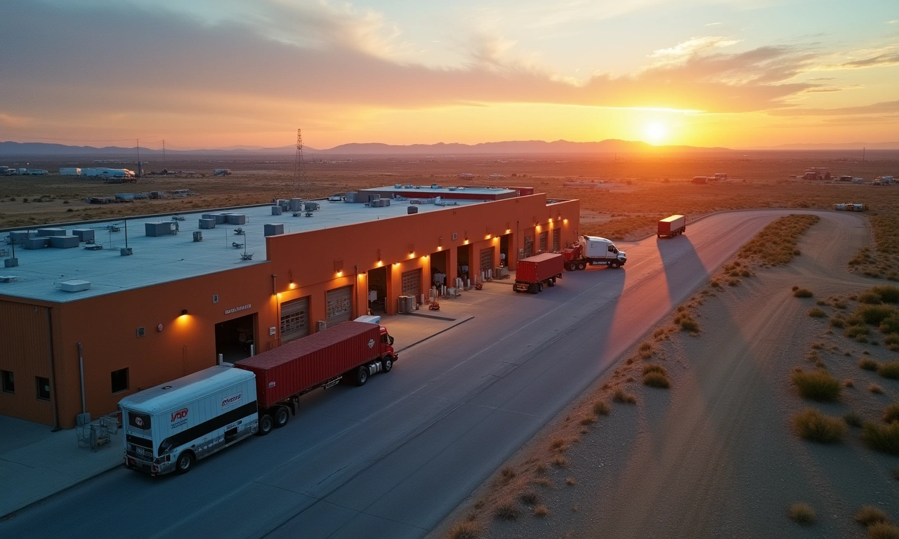 El Paso freight logistics hub with trucks at loading dock near border crossing