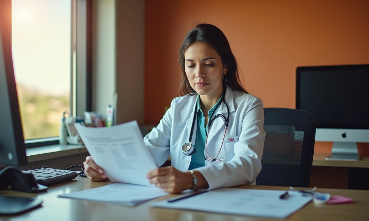 Healthcare administrator reviewing revenue cycle reports at El Paso clinic