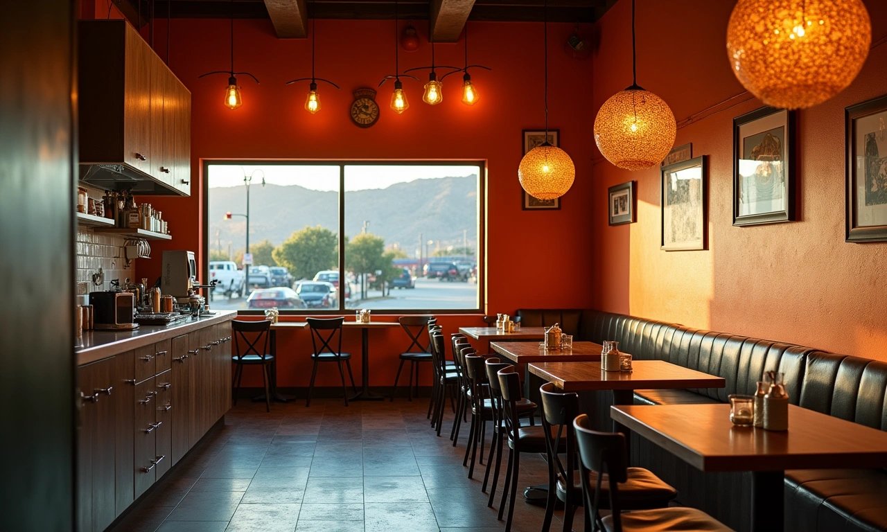 El Paso restaurant interior with professional kitchen and terracotta lighting