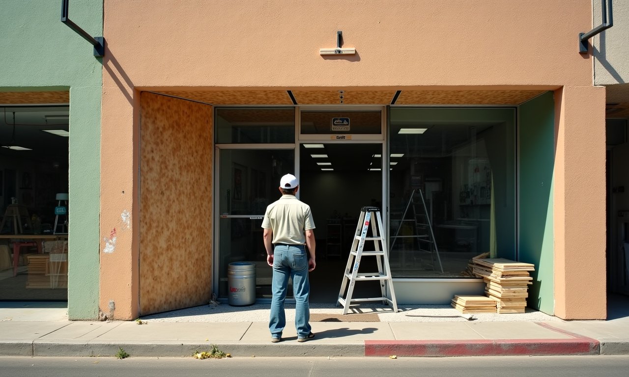 Business owner reviewing a second El Paso storefront under renovation, ladder and building materials nearby