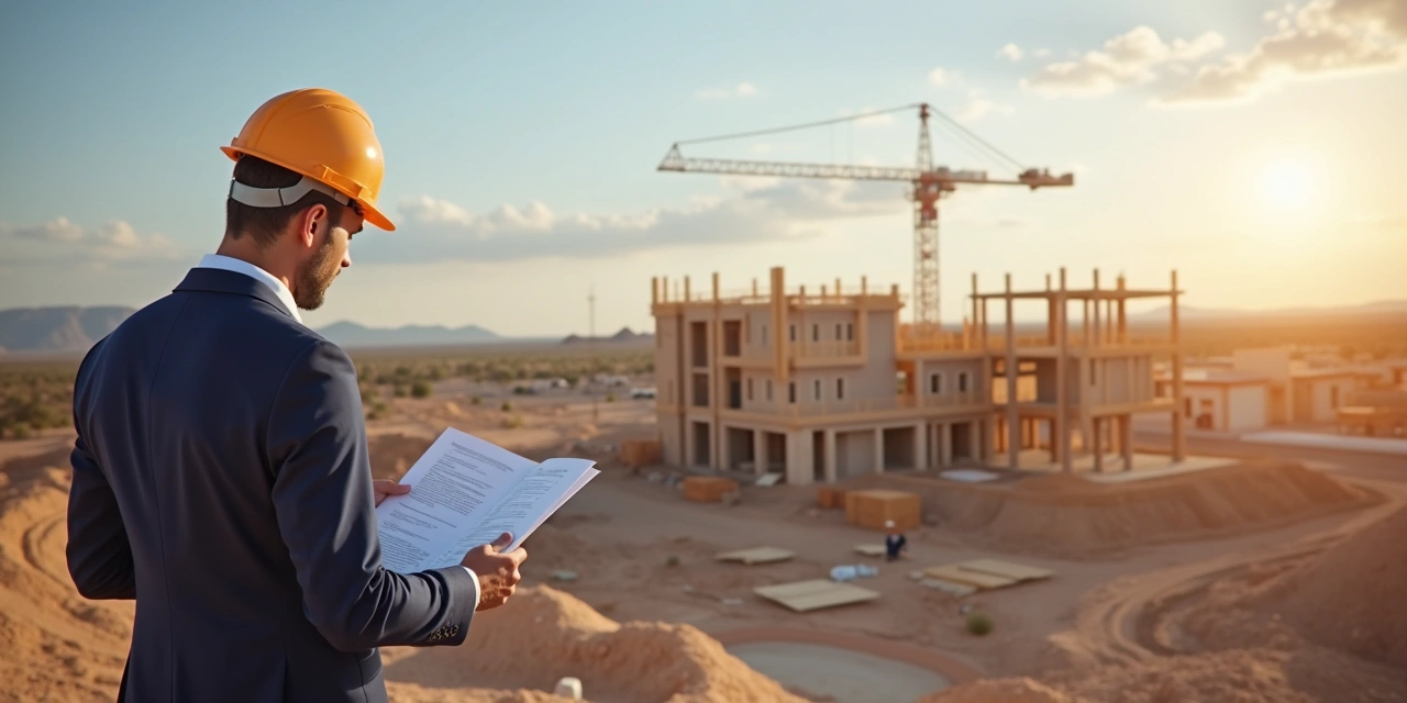 El Paso construction site with contractor reviewing bridge loan documents