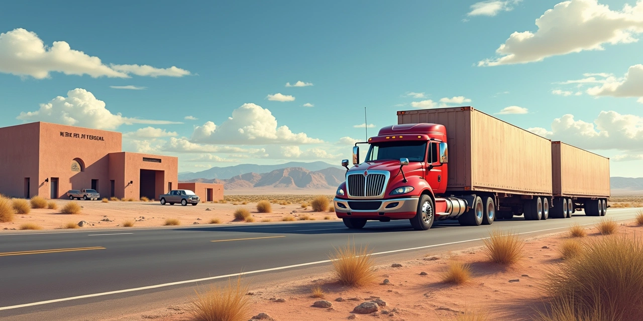 Santa Teresa Port of Entry with cargo trucks and logistics facilities in southern New Mexico near El Paso