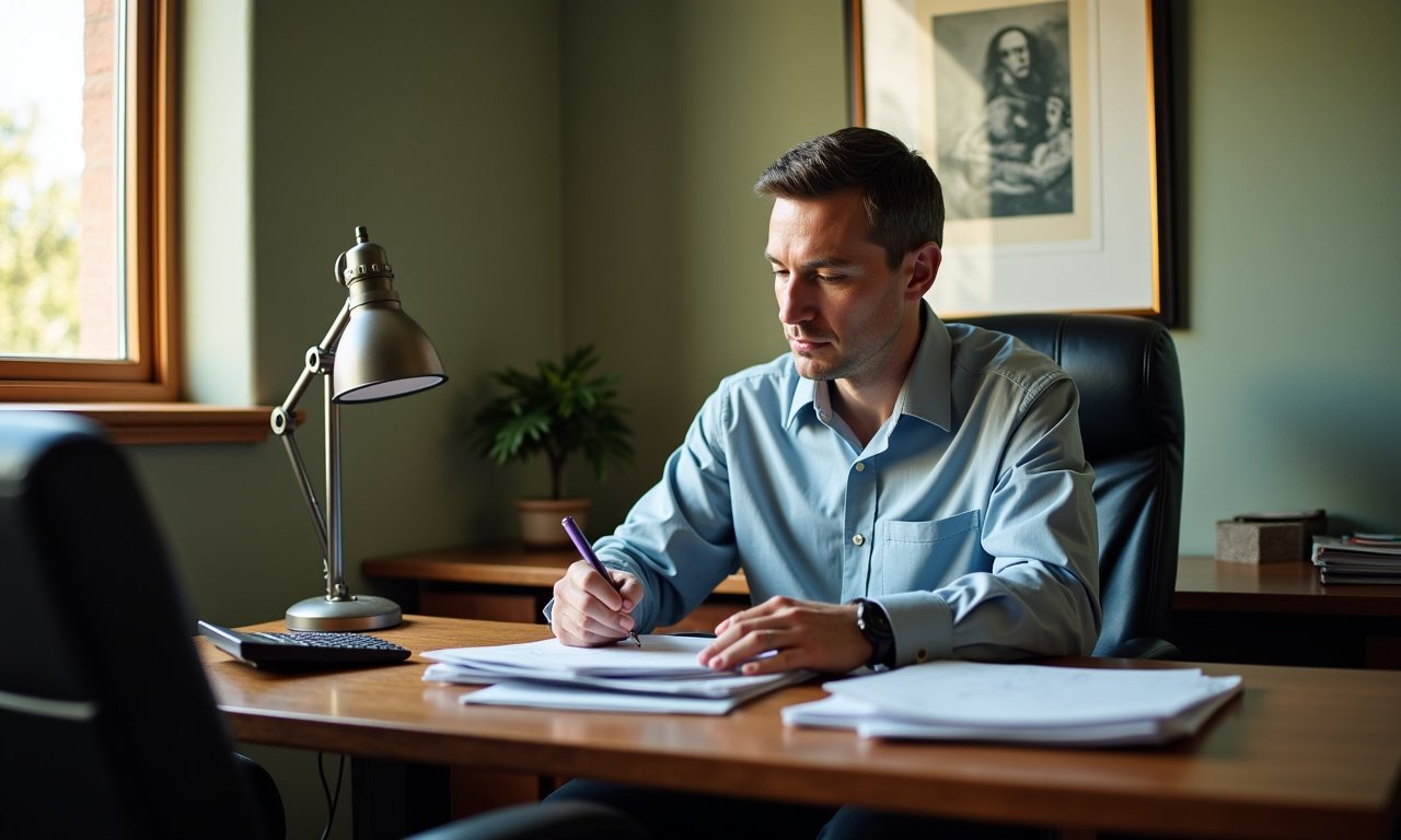 Business owner reviewing loan paperwork and a calculator at a desk while preparing an equity injection